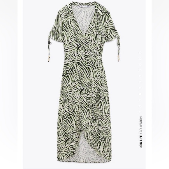 Zara Dresses & Skirts - ZARA Animal Print Wrap Dress ECRU/KHAKI